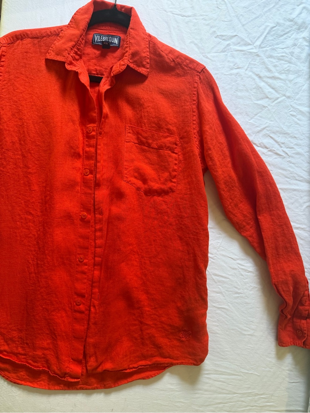 Vilebrequin Men's Bright Orange Linen Button-Down Shirt